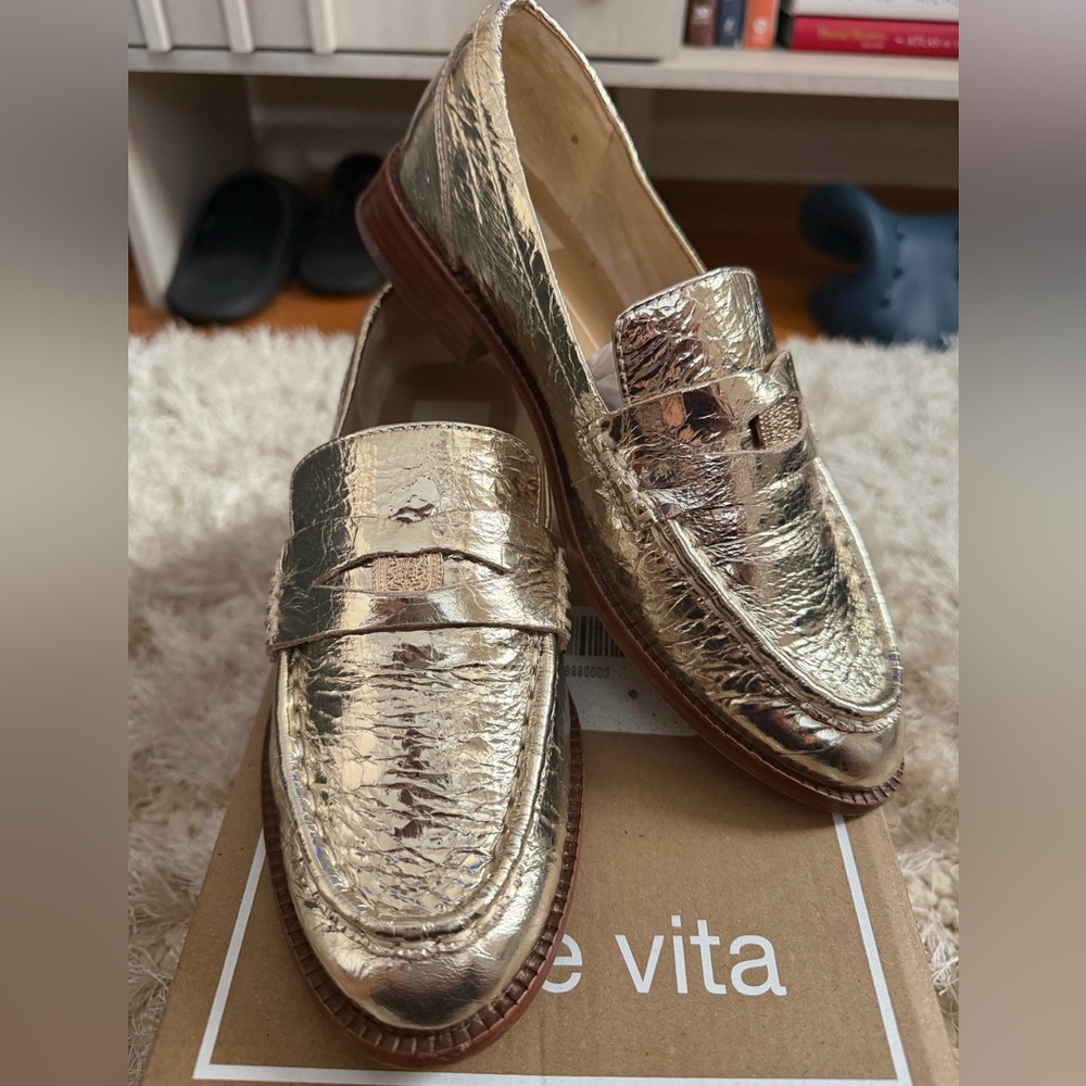 Dolce Vita Metallic Gold Penny Loafers - Shiny Gold Finish - Picture 2 of 8